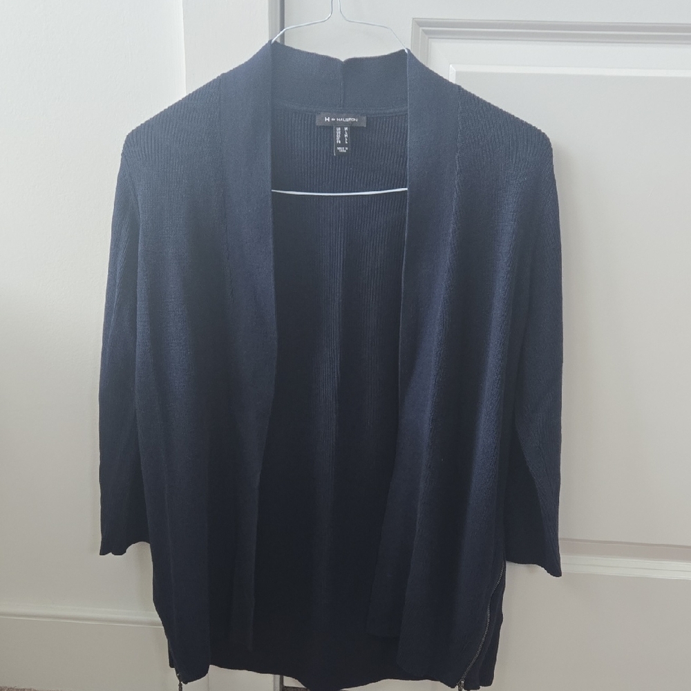 H By Halston Open Front 3/4 Sleeve Cardigan, Navy, Size Medium